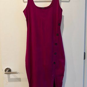 Express Magenta Asymmetrical Button Up Bodycon Midi Dress